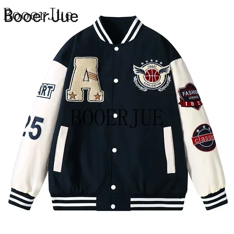 Streetwear Brand Jacket - Sports Running Letter Patchwork Faux Leather