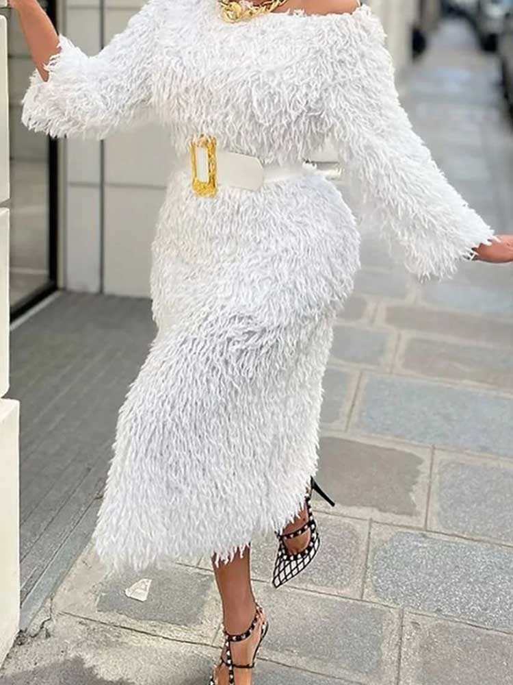 Winter Evening Dress Woman Lon - đánh giá và giá Off White Belt