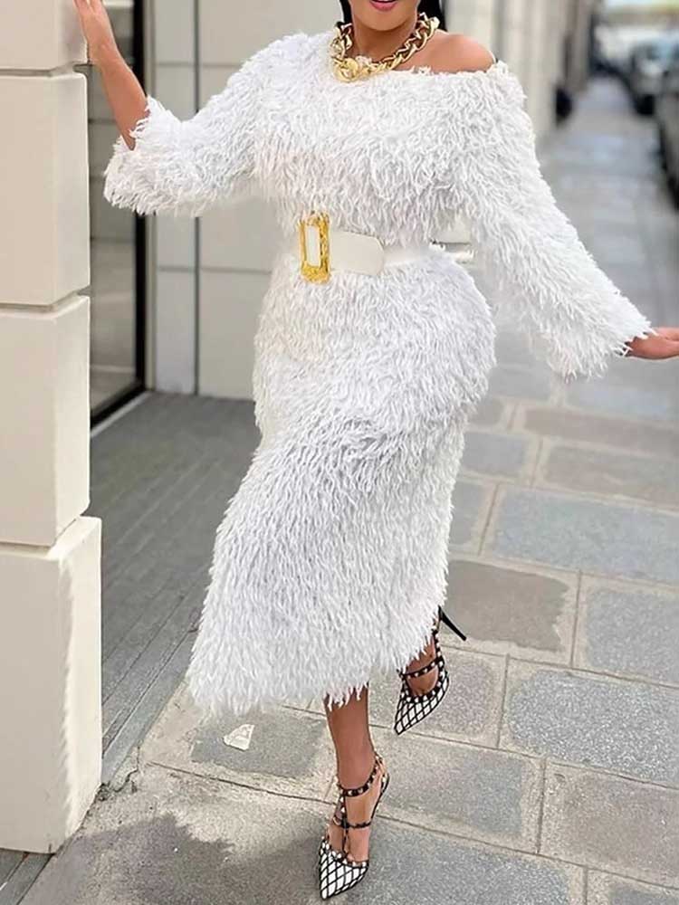 Winter Evening Dress Woman Lon - đánh giá và giá Off White Belt