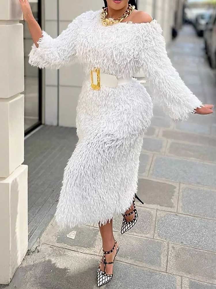 Winter Evening Dress Woman Lon - đánh giá và giá Off White Belt